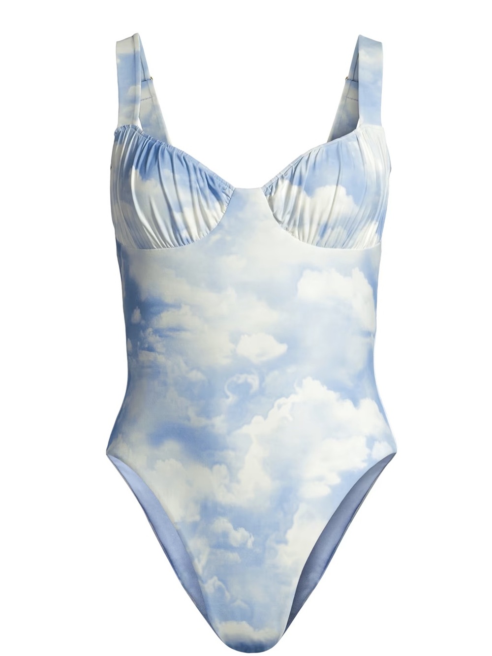 ☁️ WeWoreWhat Ruched One Piece Swimsuit – Sky Print | Size Medium